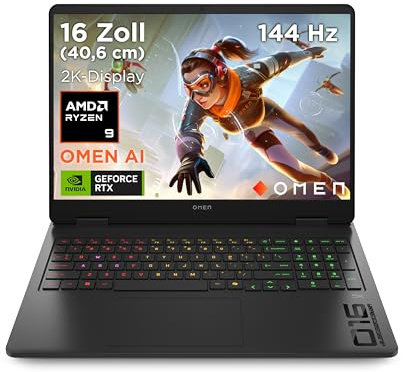 OMEN Gaming Laptop, 16 WUXGA Display 1920×1200, 16:10, 144Hz, AMD Ryzen 9 8940HX, NVIDIA GeForce RTX 5070, 32GB RAM, 1TB SSD, Win 11, 4-Zonen-RGB-QWERTZ Wi-Fi 6, Shadow Black, inkl. 3 Monate GamePass
