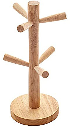 Qinsky Tassenhalter,Hölzerner Brezelständer Becherhalter Holz Baumbecherhalter Brezelhalter Tassenbaum für Küchentheke Tabletop Kaffeetassenregal