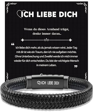 CheersLife Geschenk für Ihn Vatertag Armband Herren - Ich Liebe Dich Geschenke für Männer Freund Ehemann - Geschenk Mann Hochzeitstag Jahrestag Liebes Geburtstag Lederarmband Partner Verstellbar