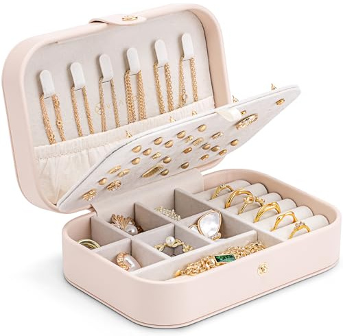 Vlando Reise Schmuckkästchen Kleine Schmuckschatulle mit Stil Schmuck Organizer für Ohrringe Schmuckbox Reise Schmuckbox Geschenkidee für Frauen Mädchen