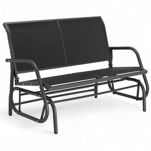 tectake® outdoor Schaukel Bank, 2-Sitzer Schaukelstuhl wetterfest, Gartenbank mit Schaukelmechanismus, bis 300 kg belastbar, Lounge Möbel für Park, Garten, Terrasse Balkon, 121 x 72 x 86,5 cm -schwarz