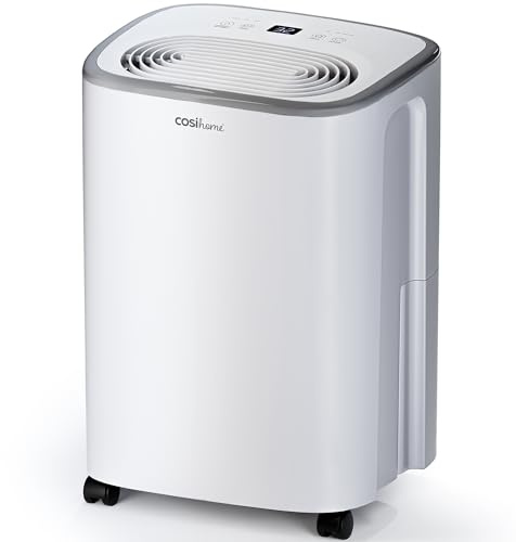 Cosi Home Luftentfeuchter 12L in 24h Entfeuchtungsleistung - Raumgröße ca. 160m³ (~10 m²) - Luftentfeuchter elektrisch mit Feuchtigkeitssensor, Ablaufschlauch, Timer - Gegen Feuchtigkeit, Schimmel