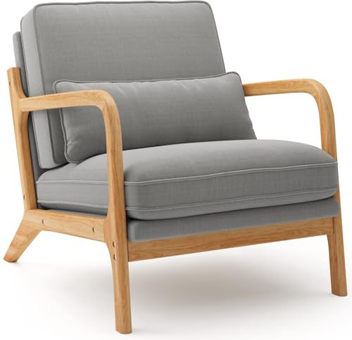 Blishom Lounge-Sessel, Lounge-Stuhl, 82 x 65 x 75 cm, Grau | Moderner Polstersessel mit Armlehnen&Holzrahmen, für Wohnzimmer, Schlafzimmer, Leseecke, Büro