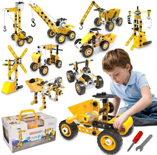 HOMETTER Mint Lernspielzeug | 10-in-1 Ingenieur-Set (108 Teile) für Kinder 3+ | Baufahrzeuge & Kran-Kreativset Jungen/Mädchen