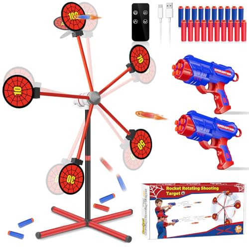 DX DA XIN Drehen Schießspiel Spielzeug für Kinder mit 1 Automatisch Zurücksetzen Digitale Schießziel 2 Spielzeugpistolen 20 Schaumstoffpfeil Weihnachts Geschenke für Jungen Alter 4 5 6 7 8 9 10+ Jahre