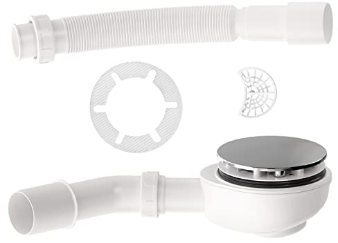 AQUABAD Duschwannen Ablaufgarnitur 90mm – mit edler Chrom Abdeckung, herausnehmbarem Haarfilter und Haarfänger, Geruchsstopp, hohe Ablaufleistung von 37,2 L/min