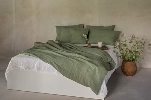 Ger3as Leinen Bettwäsche Set 100% Natur Leinen Stonewashed, Naturfaser, mit Hotelverschluss (Grün, 200 x 200 cm, 2St. 40 x 80 cm)