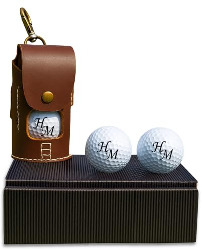 Ledertasche für Golfball mit Gravur Initialen für Golfspieler/in Lasergravur Dein Text personalisiert Golfsport Wunschtext Personalisieren inklusive 4 Wilson Ultra Golfbälle