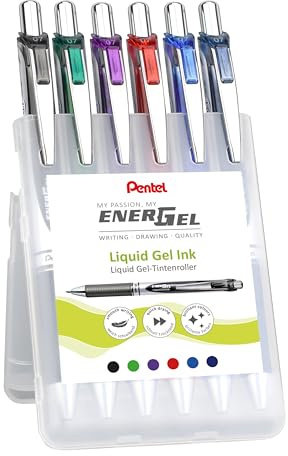 Pentel EnerGel XM BL77 Gelschreiber mit Druckmechanik, (6 Stück - farblich sortiert)