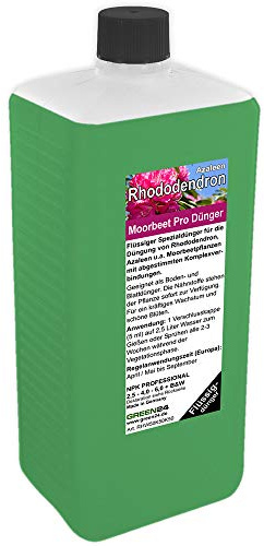 GREEN24 Rhododendron Dünger XL – 1 Liter Azaleen Spezialdünger für Moorbeetpflanzen | Fördert prachtvolle Blüten & üppiges Wachstum | PROFI-LINIE | NPK + Spurenelemente