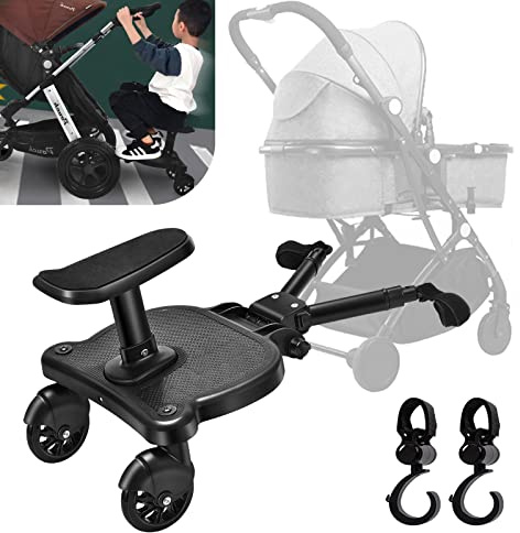 Buggy Board für alle Kinderwagen, Vihir Kiddy Board mit Sitz, Trittbrett Mitfahrbrett Universal passend für 2-6 Jahre alte Kinder, mit einer maximalen Belastung von 55 Pfund (schwarz)