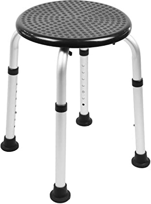 PEPE Mobility Duschhocker Rund Schwarz, höhenverstellbarer Duschstuhl für Senioren, sicherer Badhocker mit Aluminiumbeinen, Kleiner Badezimmerhocker und Rutschfester Duschsitz bis 100 kg