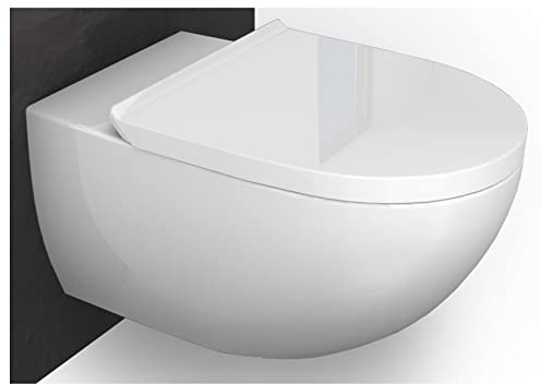 Bernstein spülrandloses Wand-WC E-9030 – Weiß glänzend, Tiefspüler, Soft-Close-Deckel, Nano-Beschichtung, waagerechter Abgang, geräuschloses Schließen
