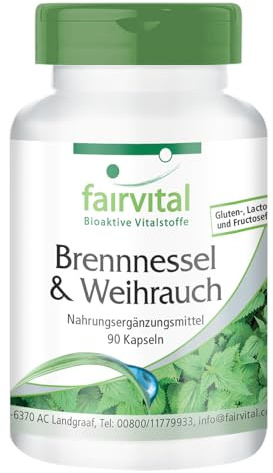 fairvital Brennnessel Kapseln mit Boswellia, 90 Kapseln, HOCHDOSIERT, mit 4000mg Brennessel-Blattextrakt pro Tagesdosis, VEGAN, Boswellia serrata mit mind. 65% Boswelliasäuren