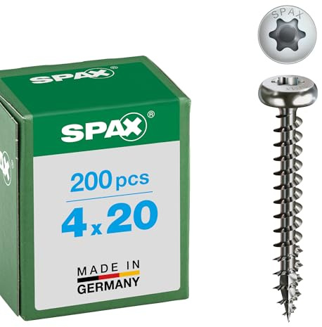 SPAX Universalschraube aus Edelstahl rostfrei A2, 4,0 x 20 mm, 200 Stück, T-STAR plus, Halbrundkopf, Vollgewinde, 4CUT, 0207000400203