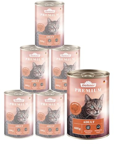 Dehner Premium Katzenfutter Adult, Nassfutter, Geflügel, 6 x 400 g (2.4 kg) | getreidefrei, für ausgewachsene Katzen