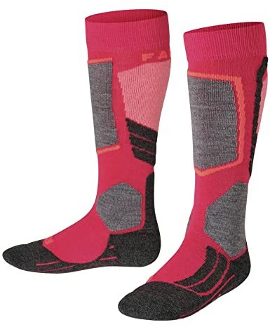 FALKE Unisex Kinder Skisocken SK2 Intermediate K Kh Wolle Funktionsmaterial warm dick 1 Paar, Rot Rose 8564, 31-34