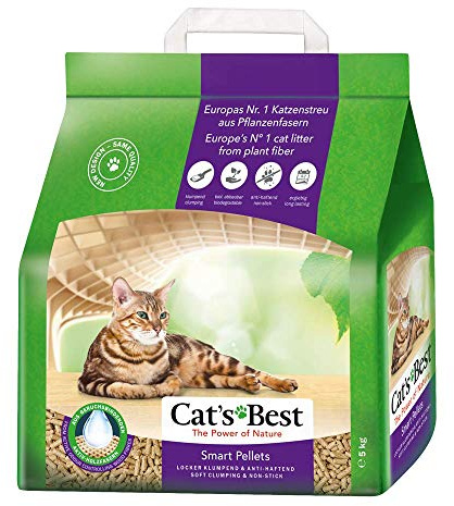 Cat's Best Smart Pellets, 100 % pflanzliche Katzenstreu, innovative Klumpstreu für Katzen aus antihaftenden Aktiv-Holzfasern – stoppt das Heraustragen, 5 kg/ 10 l
