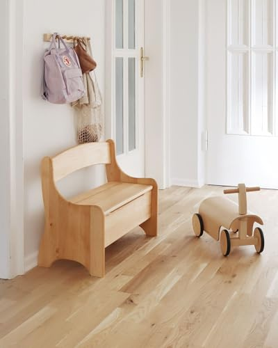 Original Kindersitzbank Levin von BioKinder® | Truhenbank mit Geheimfach aus Bio-Erlenholz | L 70 cm x B 36cm x H 55 cm