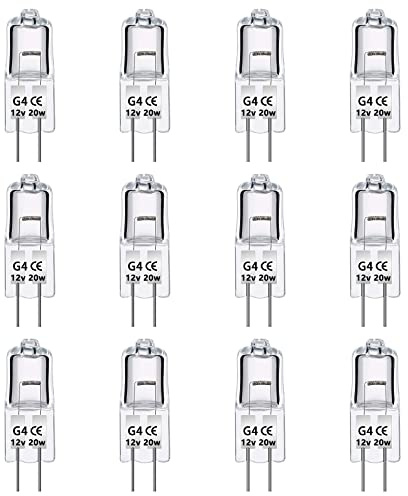 Caldarax 12 Stück G4 20W Halogenglühbirne 12V, Dimmbar 2700K Warmweiß, 280LM, 2 Pin Halogen Stiftsockellampe, G4 Halogenlampen 20 Watt, für Kronleuchter, Dunstabzugshauben, Schrankbeleuchtung