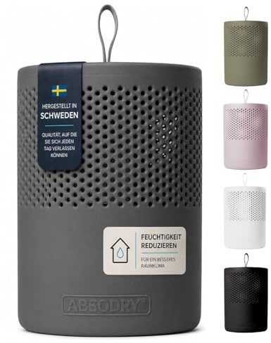 AbsoDry Luftentfeuchter ohne Strom bis 25m² - Inklusive Nachfüllpack - Aus recyceltem Kunststoff - Raumentfeuchter für Wohnzimmer, Badezimmer, Keller - Entfeuchter Wohnung - Dehumidifier - Grau