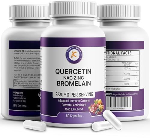 Quercetin mit Bromelain 2230 mg,NAC & Zink, Starke Quercetin-Formel, Immun & Atemwegsunterstützung, Vegan, Glutenfrei, Ohne Gentechnik, Anti-Aging - 60 Kapseln