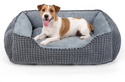 JOEJOY Hundebett Mittelgroße Hunde, Hundekorb Waschbar, 63x53x20cm | Hundebett Anti-Angst & Stützend, Rutschfest & Waschbar, Hundekorb Flauschig, Weicher Flanell & Atmungsaktiver Robuster Cord