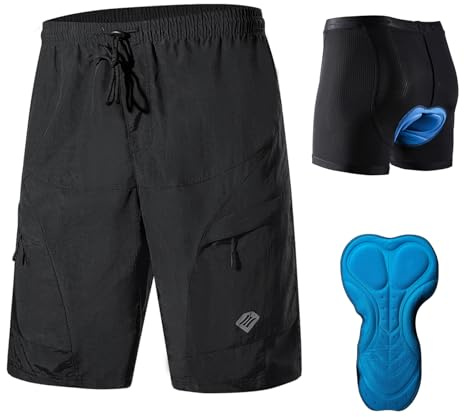 Santic Radlerhose Herren mit Sitzpolster Kurz Fahrradhose MTB Radhose Kurz mit Fahrradunterhose Herren Gepolstert Radshorts Fahrradshorts Schwarz EU XL