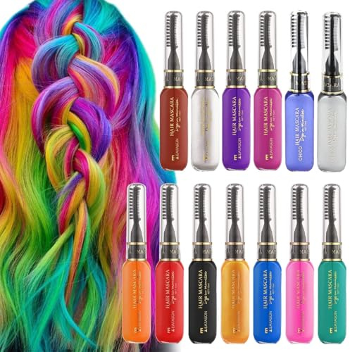 13 Stück Haarkreide Auswaschbar Kamm, Temporär Auswaschbare Mascara Set, 13 Farben Halloween Haarfarbe, für Karneval, Cosplay, Party, Weihnachten Halloween Geburtstag