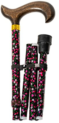 Kniebeugenständer aus Aluminium, zusammenklappbar, mit Blumen und Holzmanschette, verstellbar, Höhe 84-92 cm (602F)