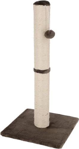 Kerbl Pet Kratzsäule Opal Maxi | Grau, 38 × 38 × 78 cm, Kratzsäule mit Natursisal und Plüschball für kleine bis normalgroße Katzen