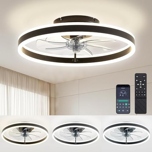 EKDADL 50cm Deckenventilator mit Beleuchtung und Fernbedienung Leise, Dimmbar Deckenlampe mit Ventilator, Modern Deckenleuchte Ventilator mit Licht für Schlafzimmer Wohnzimmer, Umkehrbaren DC Motor