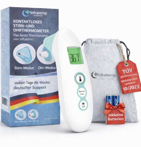 Fieberthermometer Stirn & Ohr kontaktlos, Age Precision, Farbdisplay, Speicher für Baby/Kinder/Erwachsene, 3 in 1 Messgerät