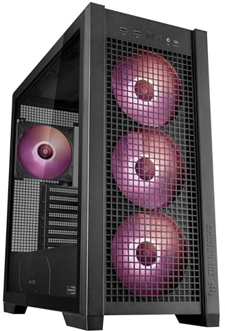 ASUS TUF Gaming GT302 ARGB Black Mid-Tower-ATX-Gehäuse | Schwarz | 4x140x28mm-ARGB-Lüfter, austauschbare Seitenteile, unterstützt ATX-Mainboards mit versteckten Anschlüssen, Mesh-Frontpanel