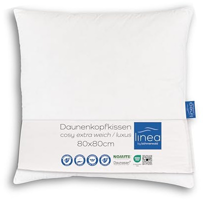 LINEA by böhmerwald - cosy - hochwertiges Luxus Kopfkissen extraweich, 80x80, 100% weiße neue Daunen, Allergiker geeignet, waschbar bis 60°C, in Deutschland produziert