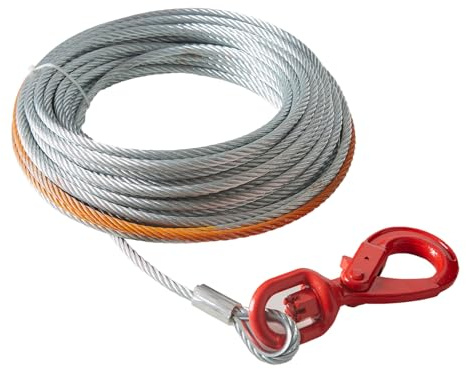 VEVOR Anschlagseil 9,5 mm x 30,5 m Stahlseil 67,6 kN Bruchfestigkeit des Kabels Forstseil mit Drehhaken Hebeseil Drahtseil Abschleppseil Ideal für ATVs UTVs Autos SUVs oder große Geländewagen
