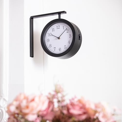 K&L Wall Art Metall Bahnhofsuhr doppelseitige Metalluhr Vintage Wanduhr ohne Tickgeräusche schwarz-weiß Steampunk Uhren