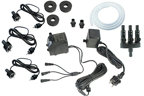 Springbrunnenpumpe Springbrunnen 1500 L/H Komplett Set mit 3er LED-Beleuchtung inkl.3 Wege Schlauchadapter, Schlauch und Schaumstoffdichtungen (1500L/H, Warm-Weiß)