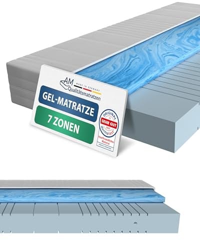 AM Qualitätsmatratzen 7 Zonen Gelmatratze 90x200 H3 - Made in Germany - Oeko TEX zertifizierte Memory Schaum Matratze 90x200-20 cm Hoch - Hybridschaummatratze 90x200 H3 mit 4cm Gelauflage