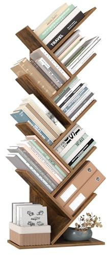 VASAGLE Bücherregal Baumform, Standregal 9 Ebenen, Eckregal platzsparend, Aufbewahrungsregal für Schlafzimmer, Wohnzimmer, Homeoffice, vintagebraun LBC11BX