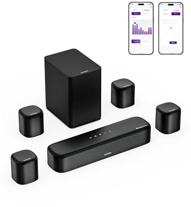 ULTIMEA 7.1ch Soundbar mit Dolby Atmos, Surround Sound Stereoanlage mit 4 Surround Lautsprechern, App, Heimkino Soundsystem, Soundbar für TV Geräte mit Subwoofer, HDMI eARC, Bluetooth 5.3, Aura A60