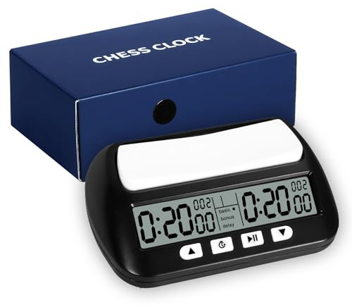 TOSUTO Professionelle Digitale Schachuhr,Schachtimer mit Digitale Multifunktionsanzeige – Countdown/Bonus/Delay-Anzeige,4-Tasten-Steuerung,Wettkampfdesign für Turniere & Brettspiele (Schwarz)