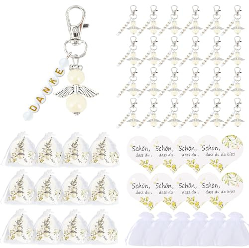 Schutzengel Anhänger 24 Stück, Kleine Gastgeschenke mit Organzasäckchen Kraftpapier Glücksbringer Geschenk für Hochzeit, Taufe, Dankeschön, Kommunion, Konfirmation, Geburtstag, Silvester, Weihnachten