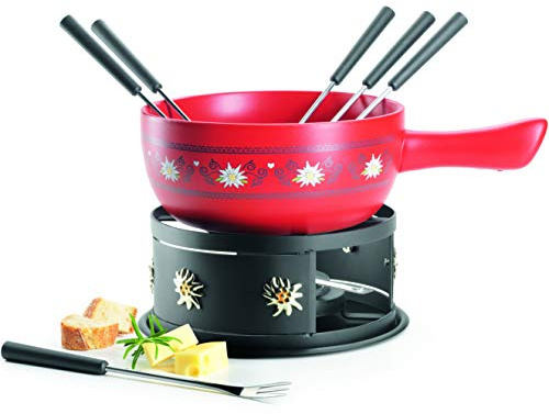 MÄSER 931893 Käsefondue Set für 6 Personen, 11-teiliges Komplettset für Fondue nach Schweizer Art mit massivem Keramik Topf, Steingut, 2.6 liters, Rot, Schwarz