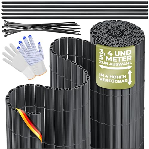 KESSER® PVC Sichtschutzmatte Sichtschutzzaun 100x400cm Balkonverkleidung Windschutz verstärkte Lamellen für Garten Balkon & Terrasse Balkonumrandung inkl Kabelbindern, Abdeckung & Handschuhe Anthrazit