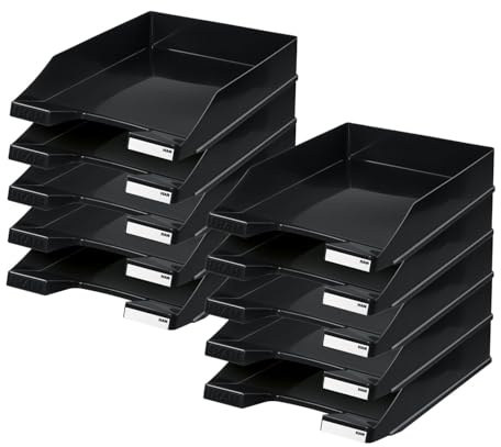 HAN Briefablage KLASSIK, 10 STÜCK Schreibtisch Organizer, Bürobedarf, Ablagefächer, Büromaterial, Briefkorb, Dokumentenablage, bis Format A4/C4, 1027-X-13, schwarz