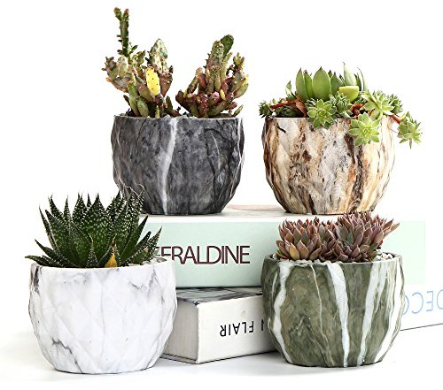 SUN-E Moderne Marmorierung Keramik Blumentopf Sukkulenten/Kaktus Pflanzgefäße Töpfe Container Bonsai Pflanzgefäße Mit Loch 8.5 cm Idee (4 In Set)
