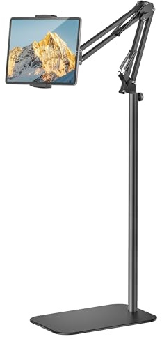 TabHolderix Tablet Bodenständer, um 360 Grad Drehbar iPad Ständer, Verstellbarer Tablet-Halterung für iPad/Kindle/Smartphone/Tablets/E-Reader oder andere 4,7-12,9 Zoll Geräte (schwarz)