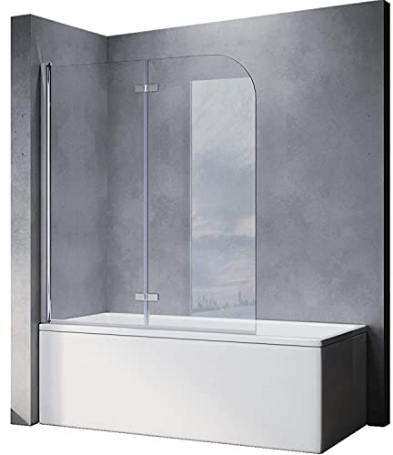 SONNI Duschwand für Badewanne faltbar 2 teilig 120x140 cm 6mm NANO-klarglas Badewannenaufsatz