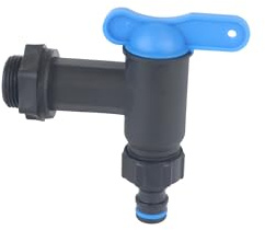 GASMIS Auslaufhahn für Regentonne, Kunststoff Ersatz-Hahn, Wasserhahn für Regenwassertonne, Regenfass, Wassertonnen - mit Dichtung, Kontermutter und Hahnanschluss, 3/4 26,44mm, Schwarz/Blau, 1 Stück